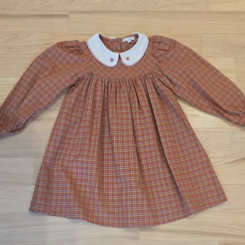 Plaid Long-Sleeve Kids Formal Dress